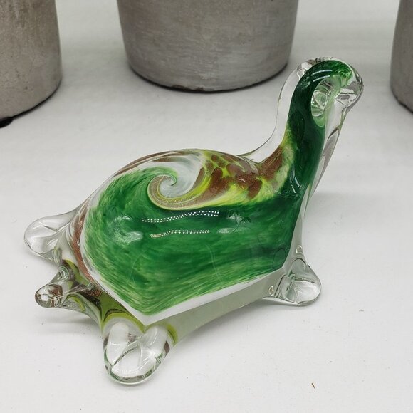Murano Style Green White Gold Aventurine Art Glass Turtle Figurine Paperweight - Picture 6 of 10